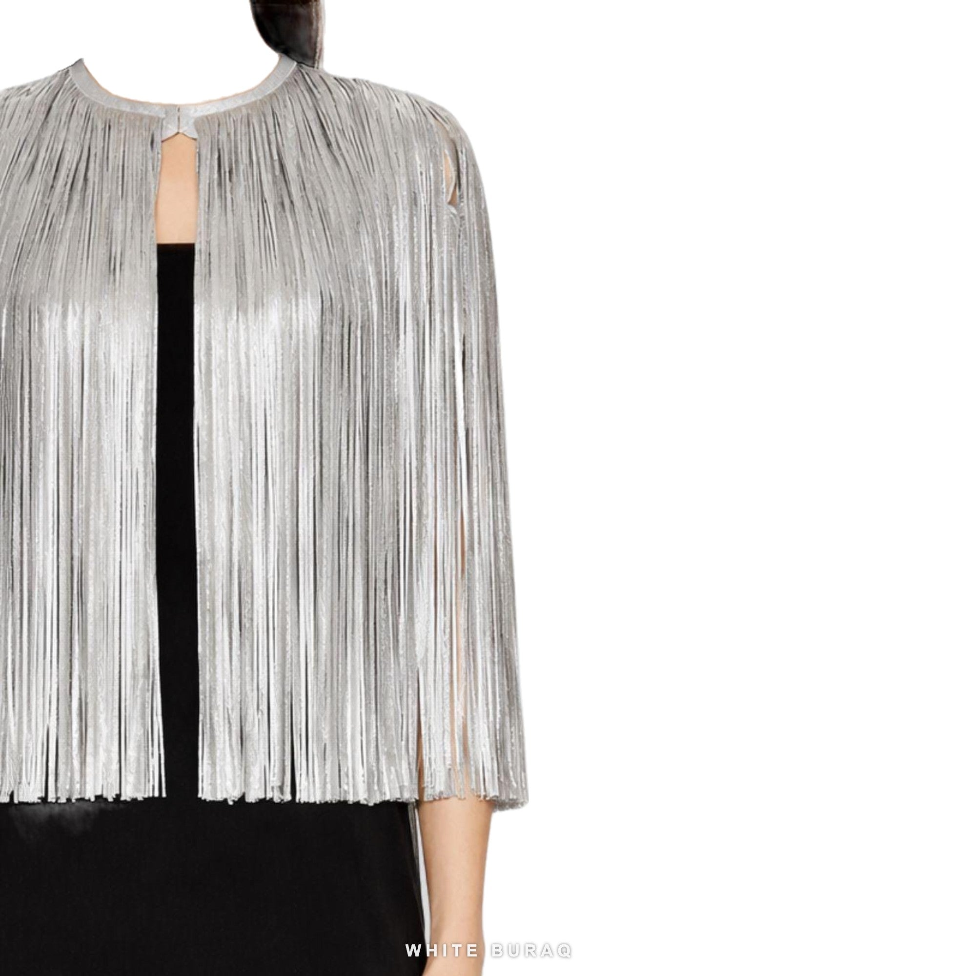 Women's Silver Metallic Fringe Cape Jacket – view 3