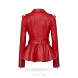 Women's Red Leather Belted Peplum Biker Jacket – view 2