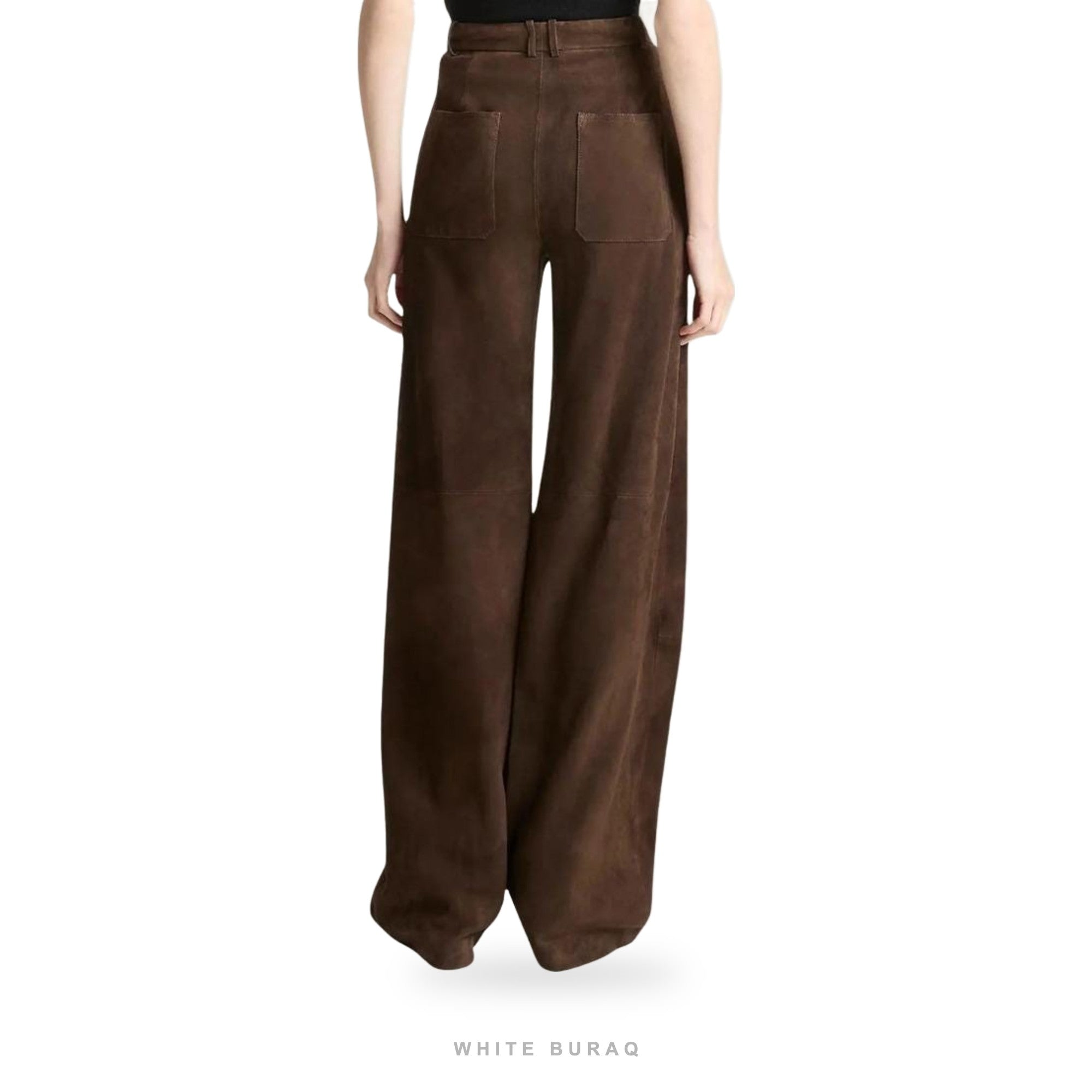Women's Brown Suede High-Waist Wide-Leg Trousers – view 2