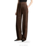 Women's Brown Suede High-Waist Wide-Leg Trousers – view 3