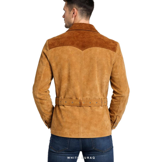 Men's Tan Suede Belted Safari Jacket – view 2