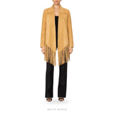 Women's Tan Suede Fringe Shawl Jacket
