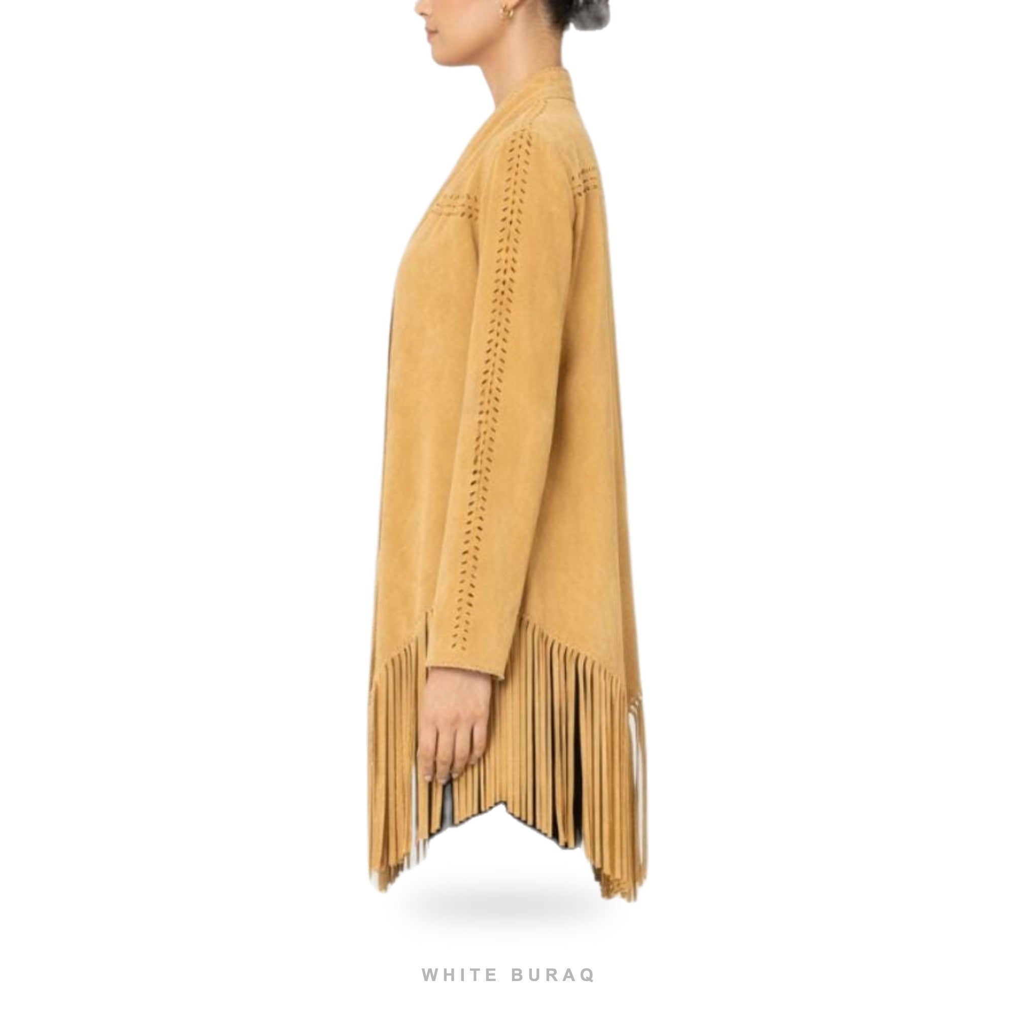 Women's Tan Suede Fringe Shawl Jacket – view 3
