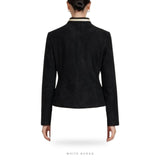 Women's Black Suede Hussar Military Jacket with Gold Braid – view 2