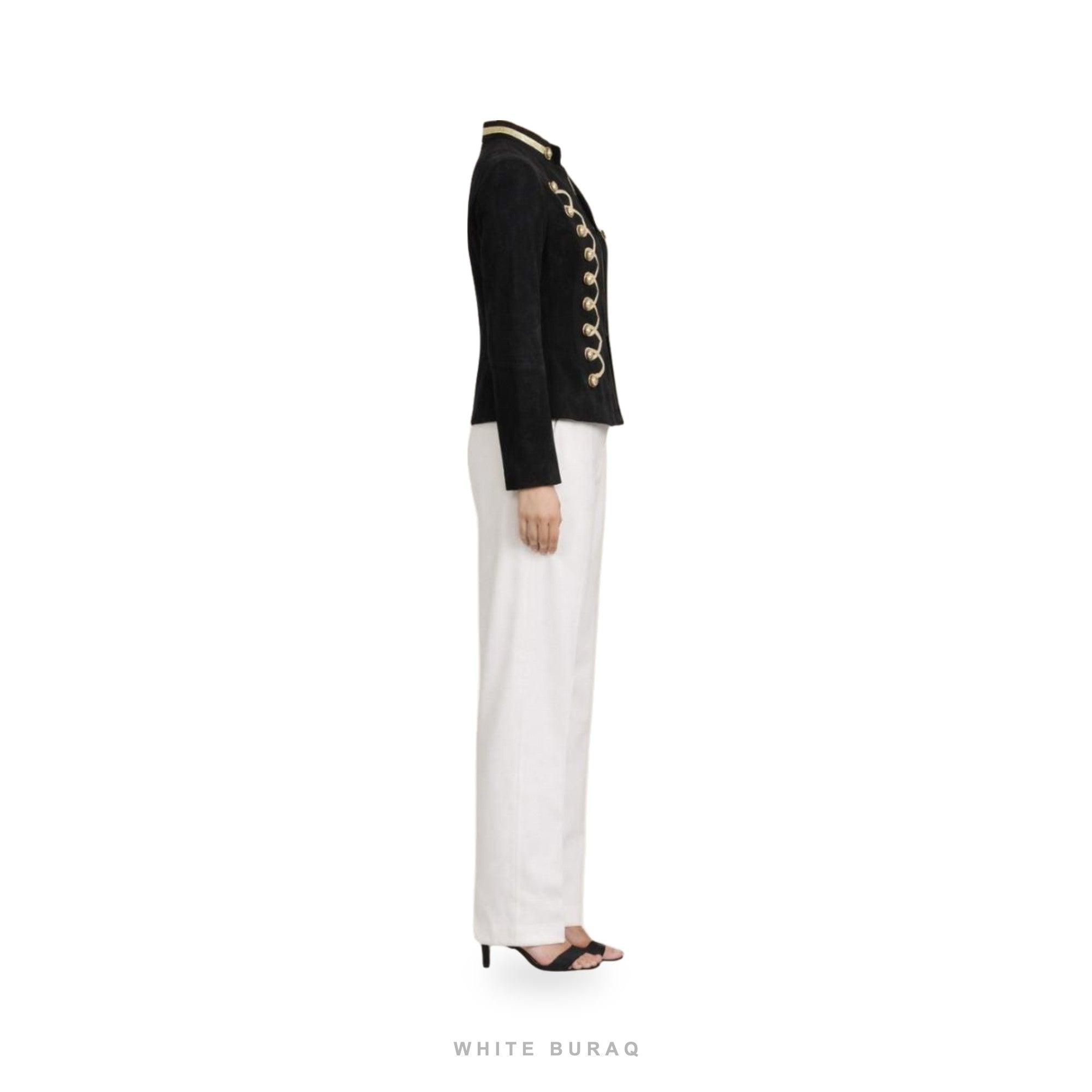 Women's Black Suede Hussar Military Jacket with Gold Braid – view 3