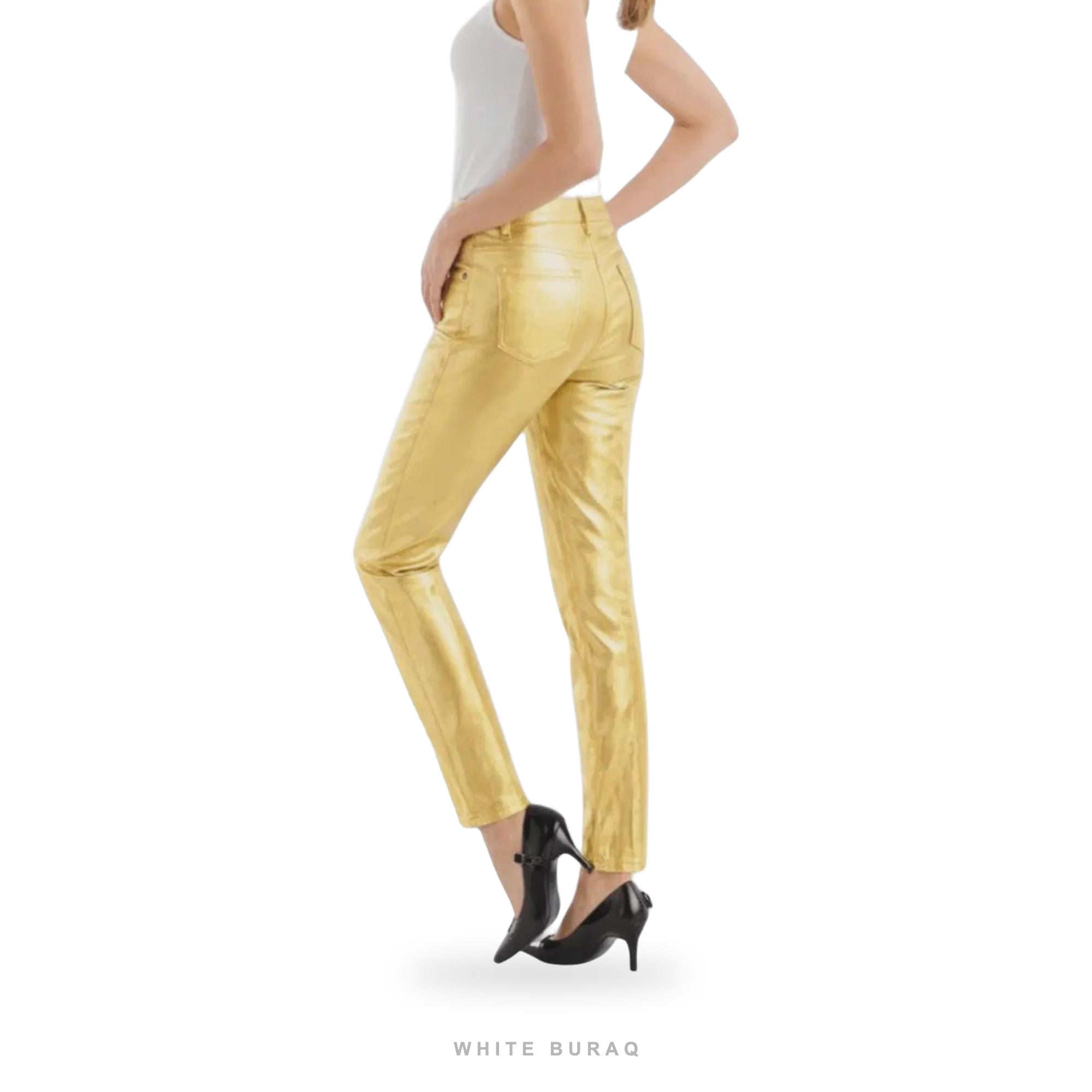 Women's Gold Metallic High-Waist Party Trousers – view 3