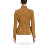 Women's Camel Suede Double-Breasted Military Jacket – view 2