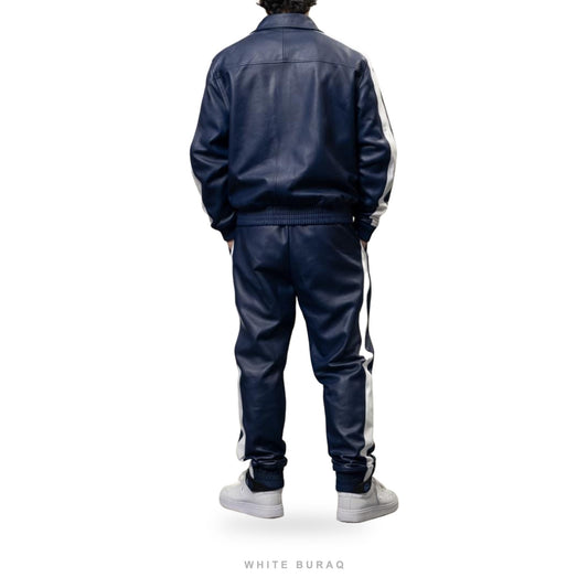 Men's Blue Leather Varsity Tracksuit Set – view 2