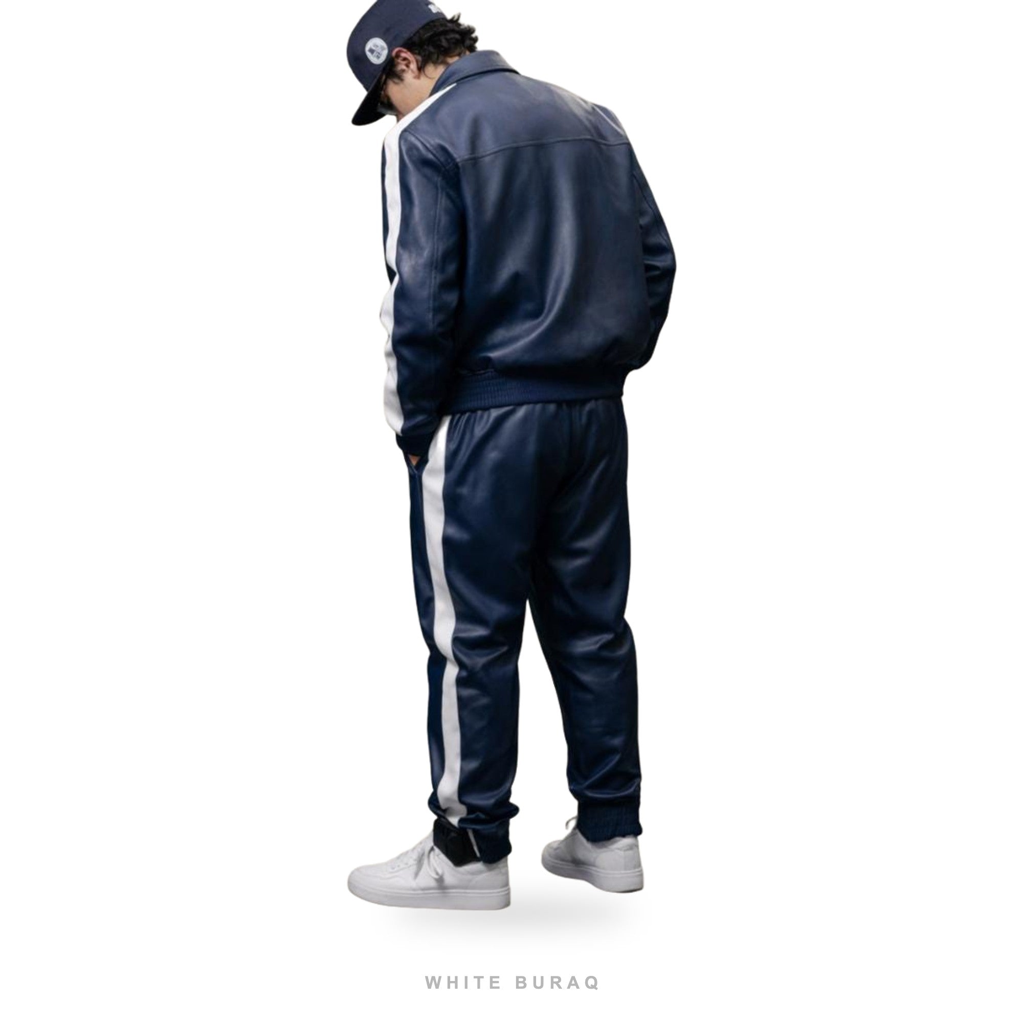 Men's Blue Leather Varsity Tracksuit Set – view 4