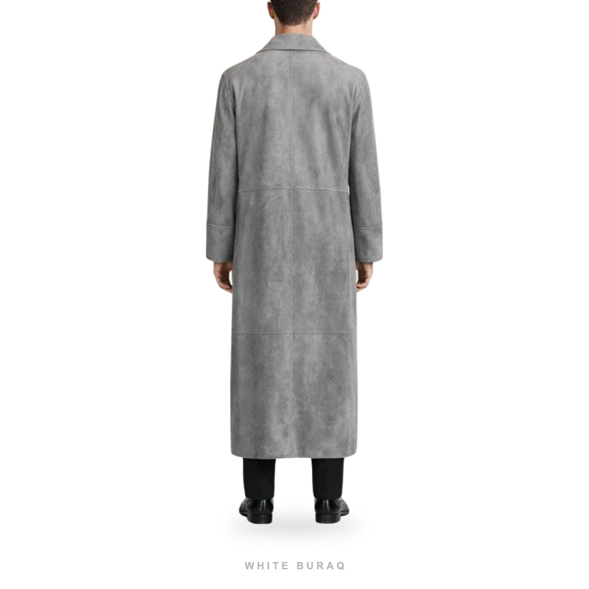 Men's Grey Suede Double-Breasted Long Coat – view 2