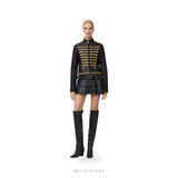 Women's Black Leather Military Jacket with Gold Braid – view 3