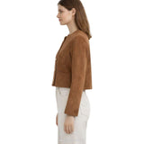 Women's Brown Suede Cropped Button-Front Jacket – view 3