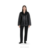 Women's Black Leather Utility Overshirt Jacket