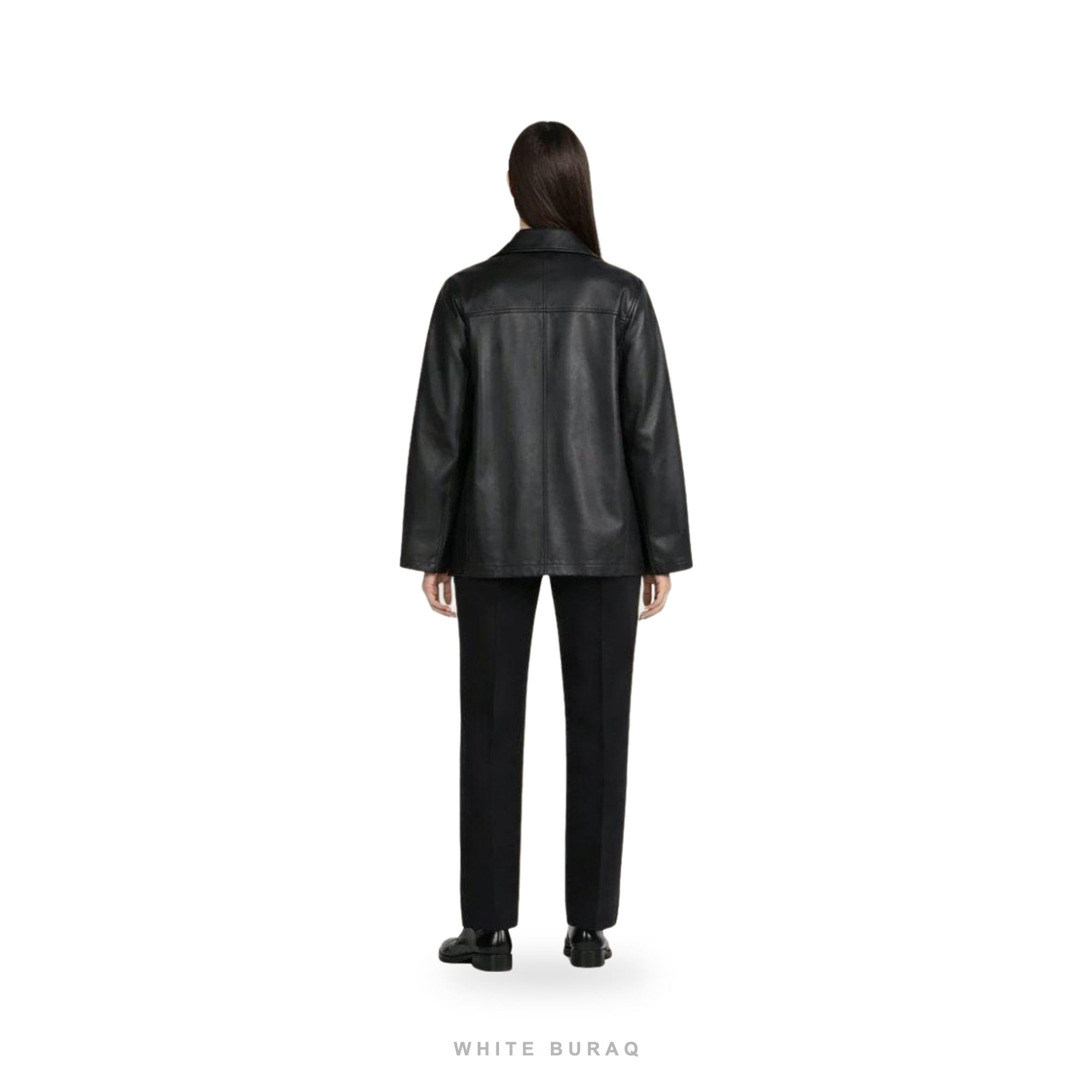 Women's Black Leather Utility Overshirt Jacket – view 2