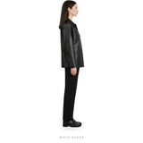 Women's Black Leather Utility Overshirt Jacket – view 3
