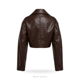 Women's Chocolate Brown Leather Cropped Zip Jacket – view 2