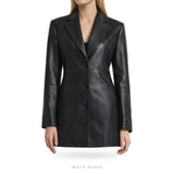Women's Black Leather Longline Blazer