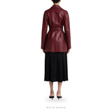 Women's Burgundy Leather Belted Wrap Blazer – view 2