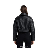 Women's Black Leather Cropped Utility Biker Jacket – view 2