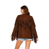 Women's Brown Suede Open-Front Fringe Jacket – view 2