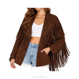 Women's Brown Suede Open-Front Fringe Jacket – view 3