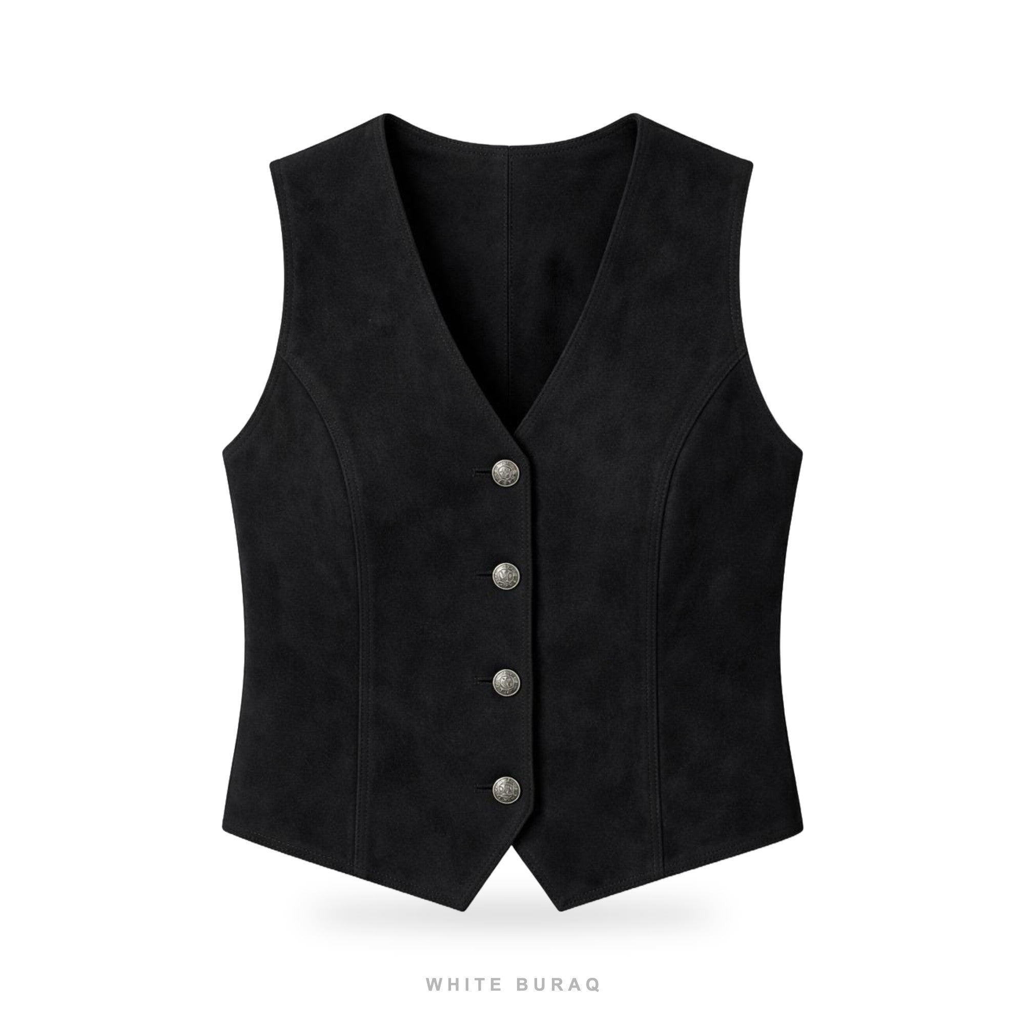 Women's Black Leather Fitted Corset Vest – view 3