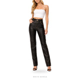 Women's Black Studded Leather High-Waist Pants