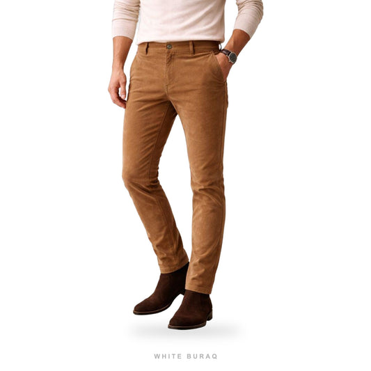 Men's Tan Suede Slim-Fit Trousers