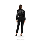 Women's Black Leather Minimal Cropped Zip Bomber – view 2