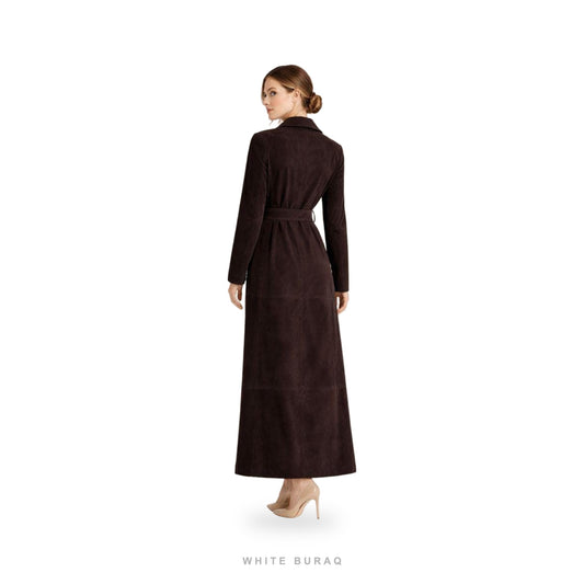 Women's Dark Brown Suede Belted Lapel Trench – view 2