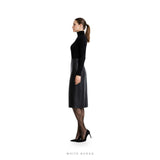 Women's Black Leather Belted Long Trench Coat – view 4