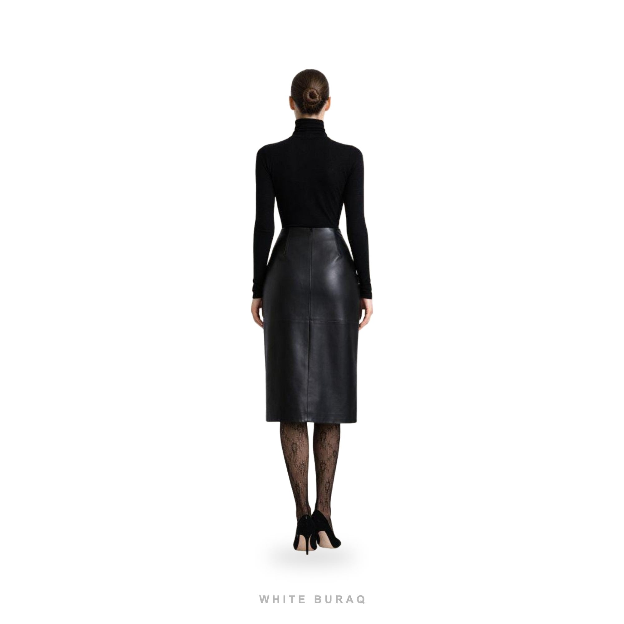 Women's Black Leather High-Waist Midi Pencil Skirt – view 2