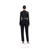 Women's Black Leather Cropped Slim Button Jacket – view 2