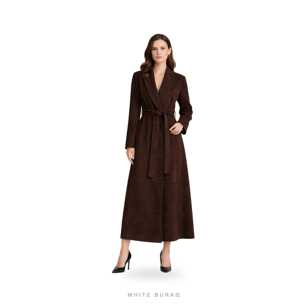 Women's Brown Suede Belted Robe Long Coat
