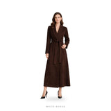 Women's Brown Suede Belted Robe Long Coat