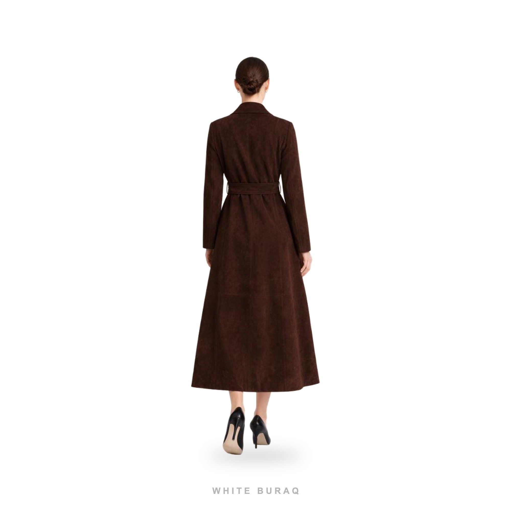 Women's Brown Suede Belted Robe Long Coat – view 2