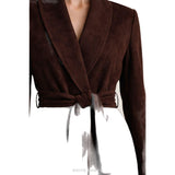 Women's Brown Suede Belted Robe Long Coat – view 3