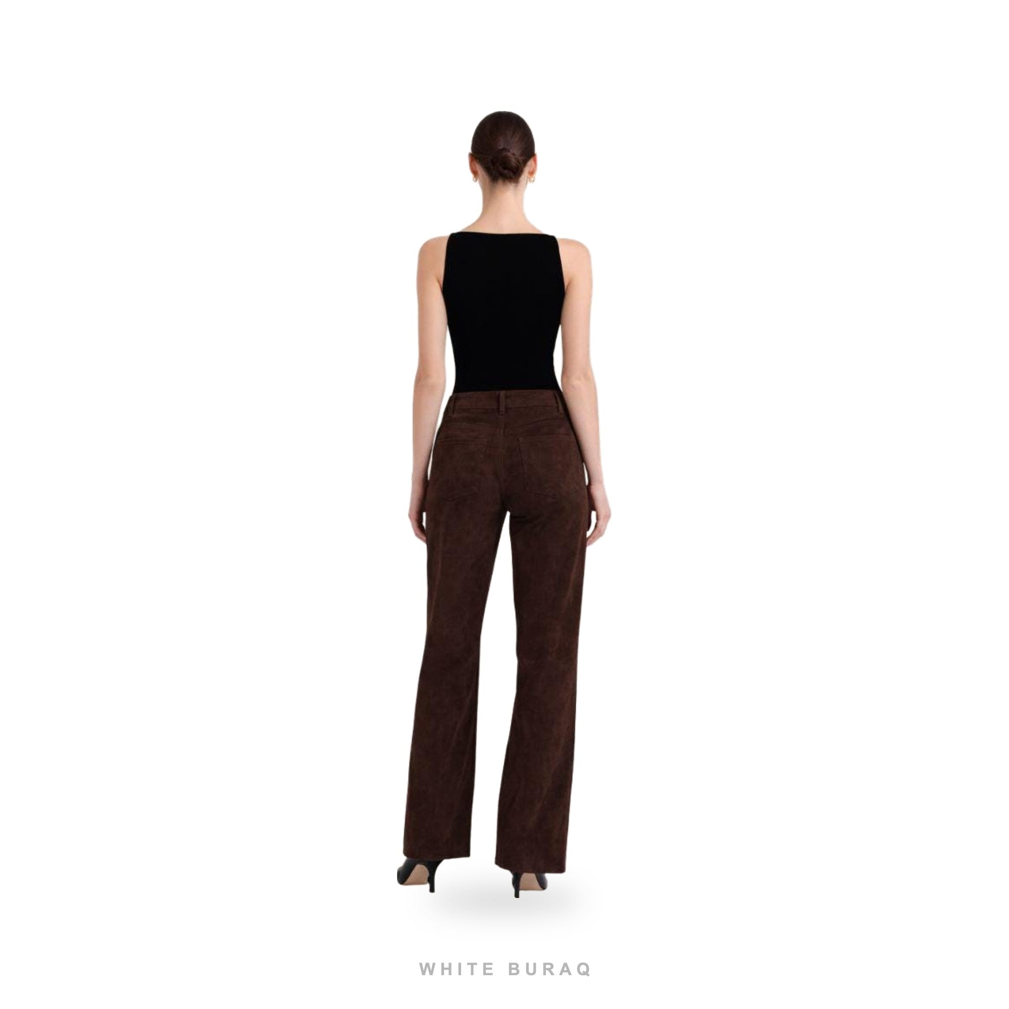 Women's Brown Suede High-Waist Straight-Leg Pants – view 2