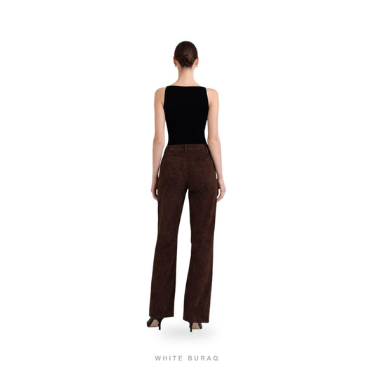 Women's Brown Suede High-Waist Straight-Leg Pants – view 2