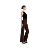 Women's Brown Suede High-Waist Straight-Leg Pants – view 3