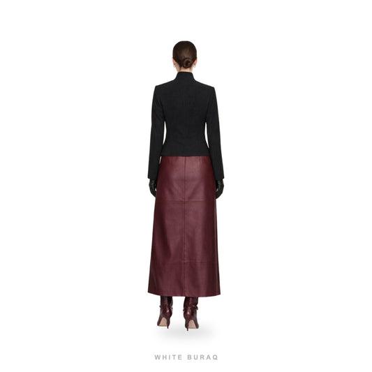 Women's Burgundy Leather High-Waist Maxi Skirt – view 2
