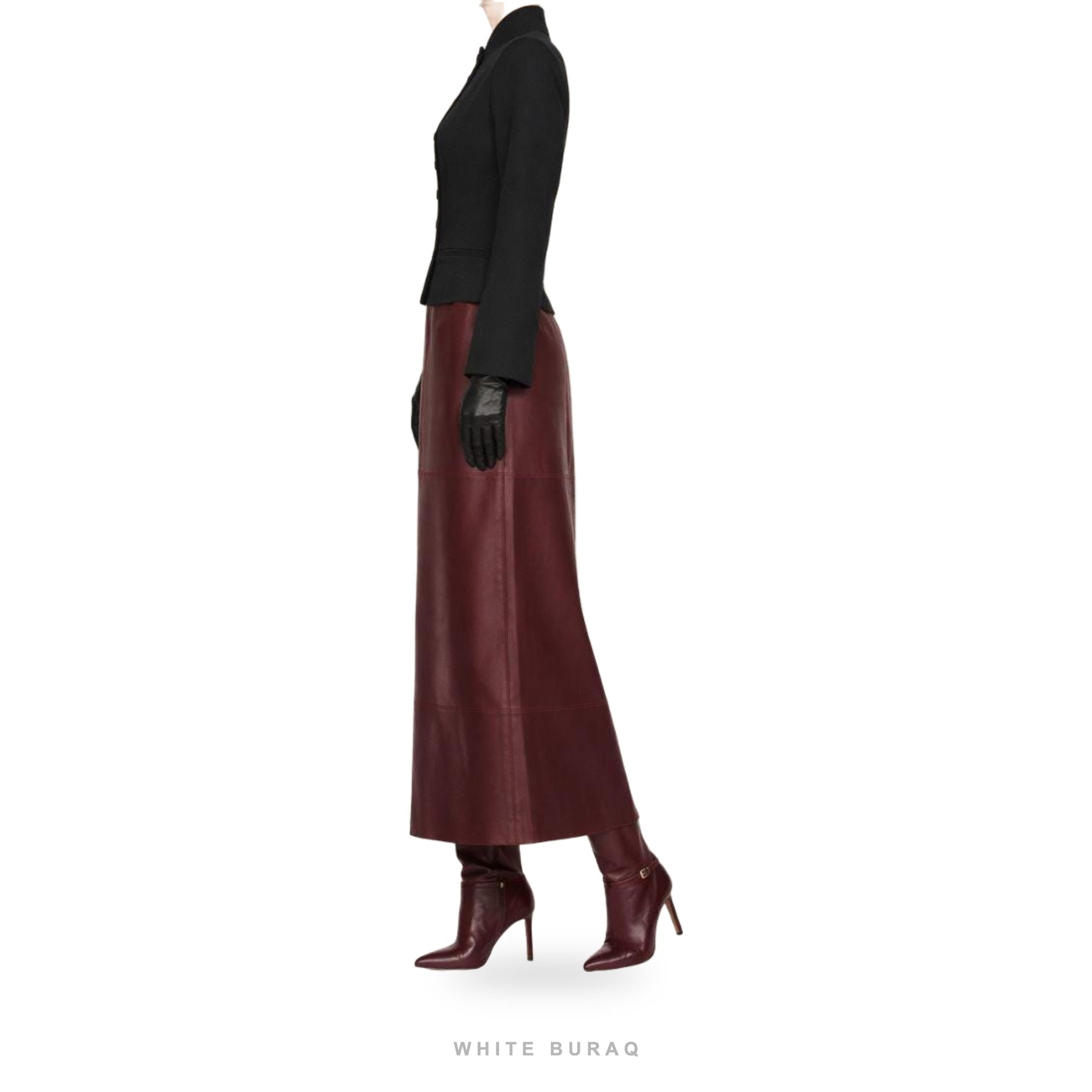 Women's Burgundy Leather High-Waist Maxi Skirt – view 3