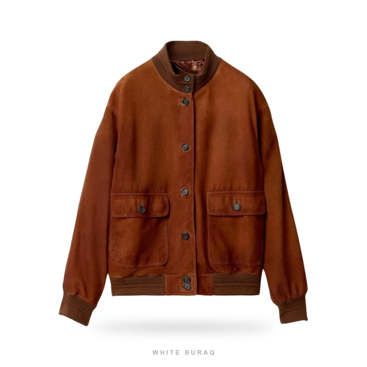 Women's Brown Suede Oversized Button Bomber Jacket