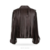 Women's Brown Leather Belted Fringe Jacket – view 2