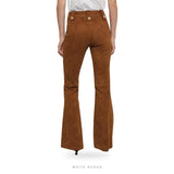 Women's Rust Brown Suede Flared Pants with Gold Buttons – view 2
