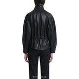 Women's Black Leather Cropped Double-Breasted Jacket – view 3