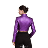 Women's Metallic Purple Sheepskin Cropped Biker – view 3
