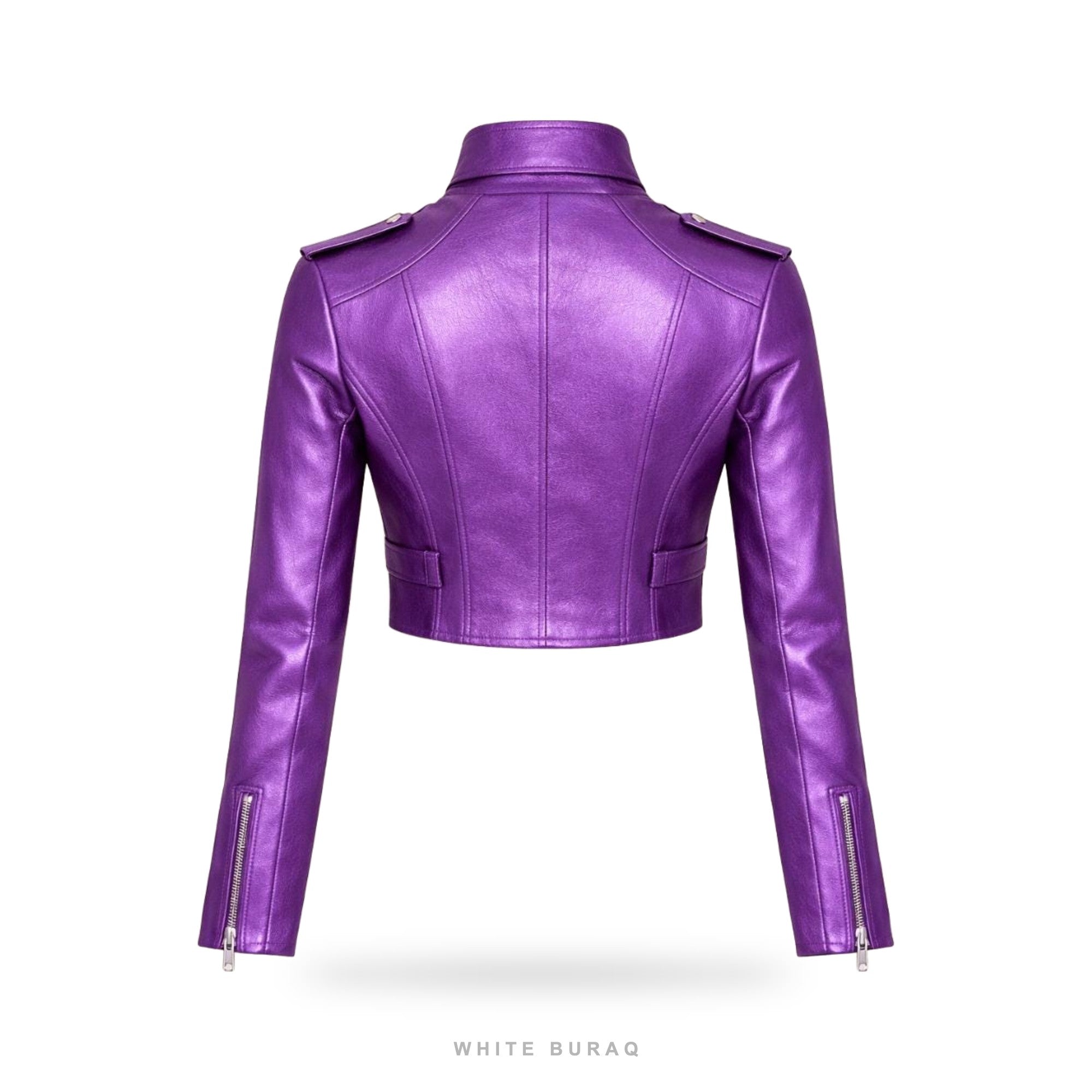 Women's Metallic Purple Sheepskin Cropped Biker – view 4