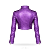 Women's Metallic Purple Sheepskin Cropped Biker – view 4