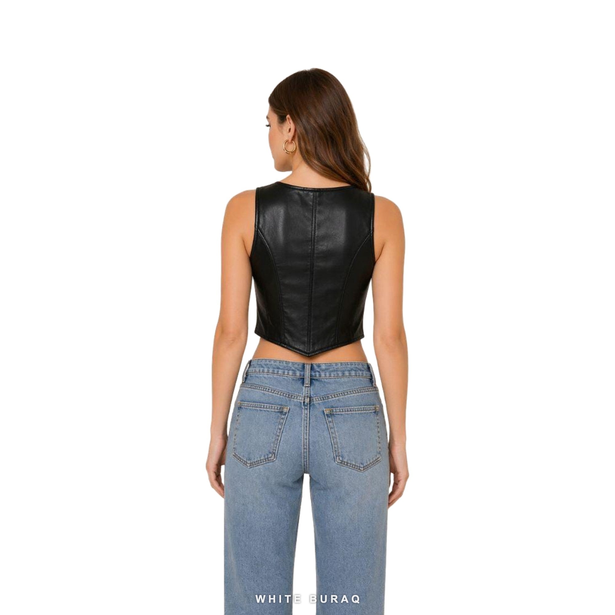 Women's Black Leather Cropped Corset Top – view 2